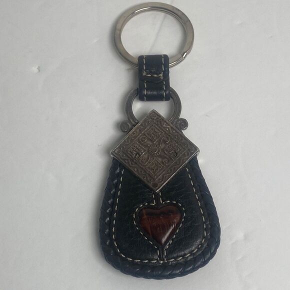 Brighton Leather Key Fob Black Brown Heart Silver Tone Vintage Style - Picture 2 of 7